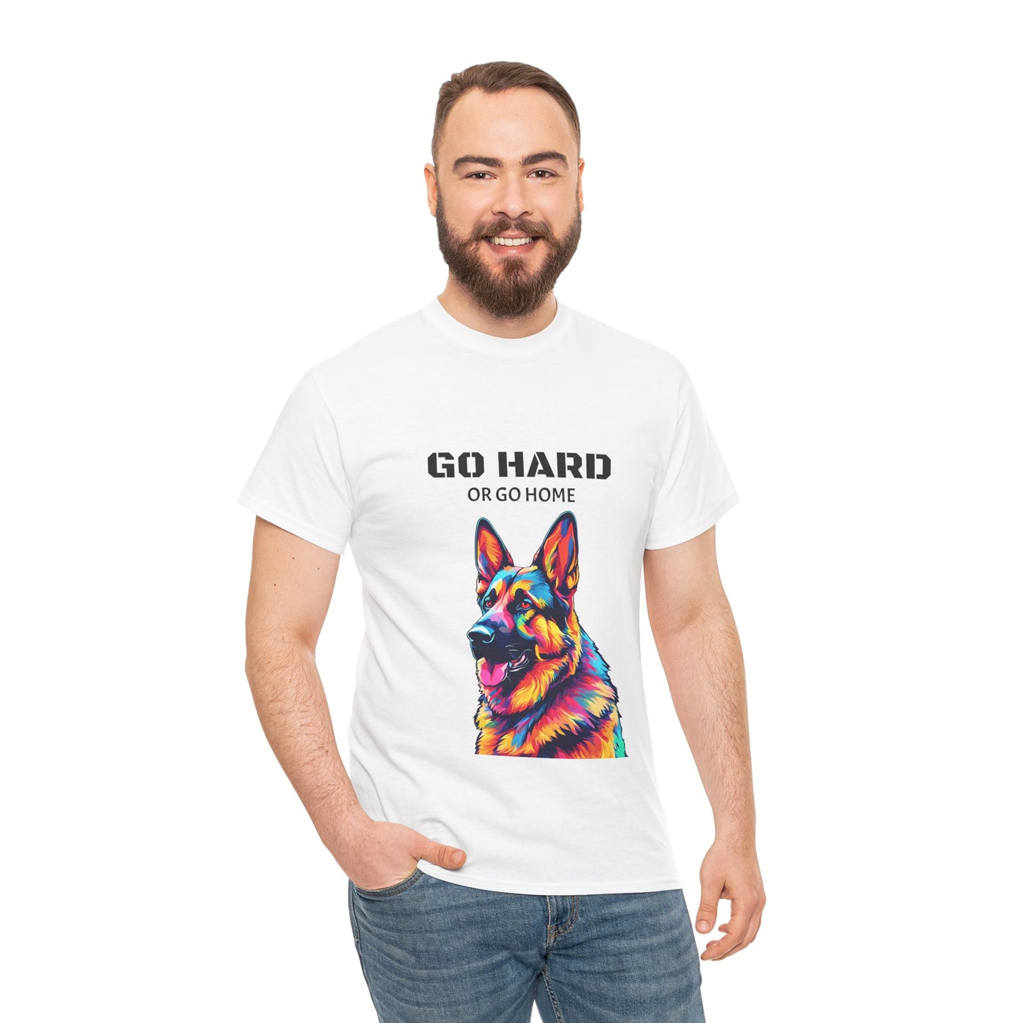 Camiseta de gimnasia Flashlander con diseño de perro pastor alemán Pop Art: "Ve a por todas o vete a casa"