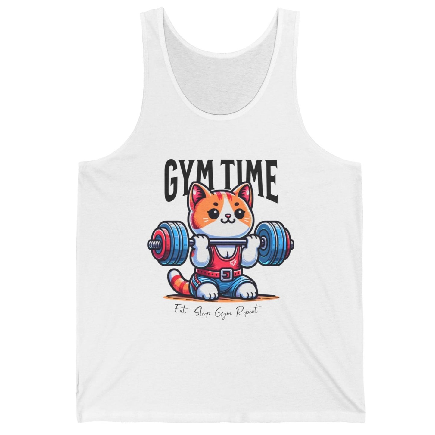 Cute Cat Gym Time Gym Jersey Tank Flashlander Gym Kitty Cotton Unisex White