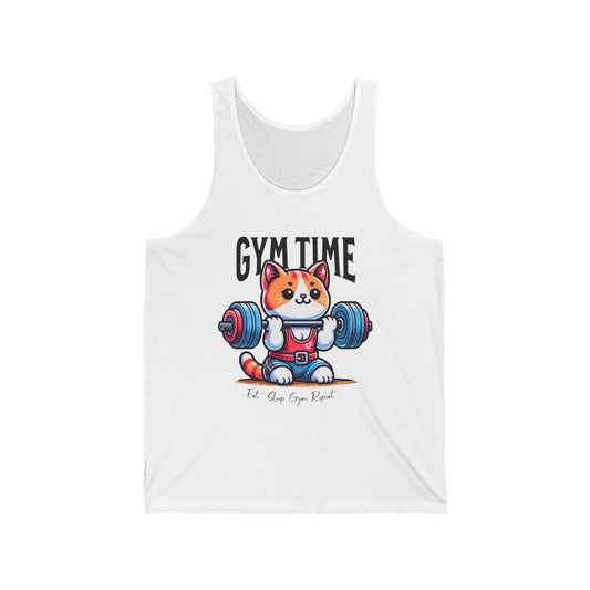 Cute Cat Gym Time Gym Jersey Tank Flashlander Gym Kitty Cotton Unisex White