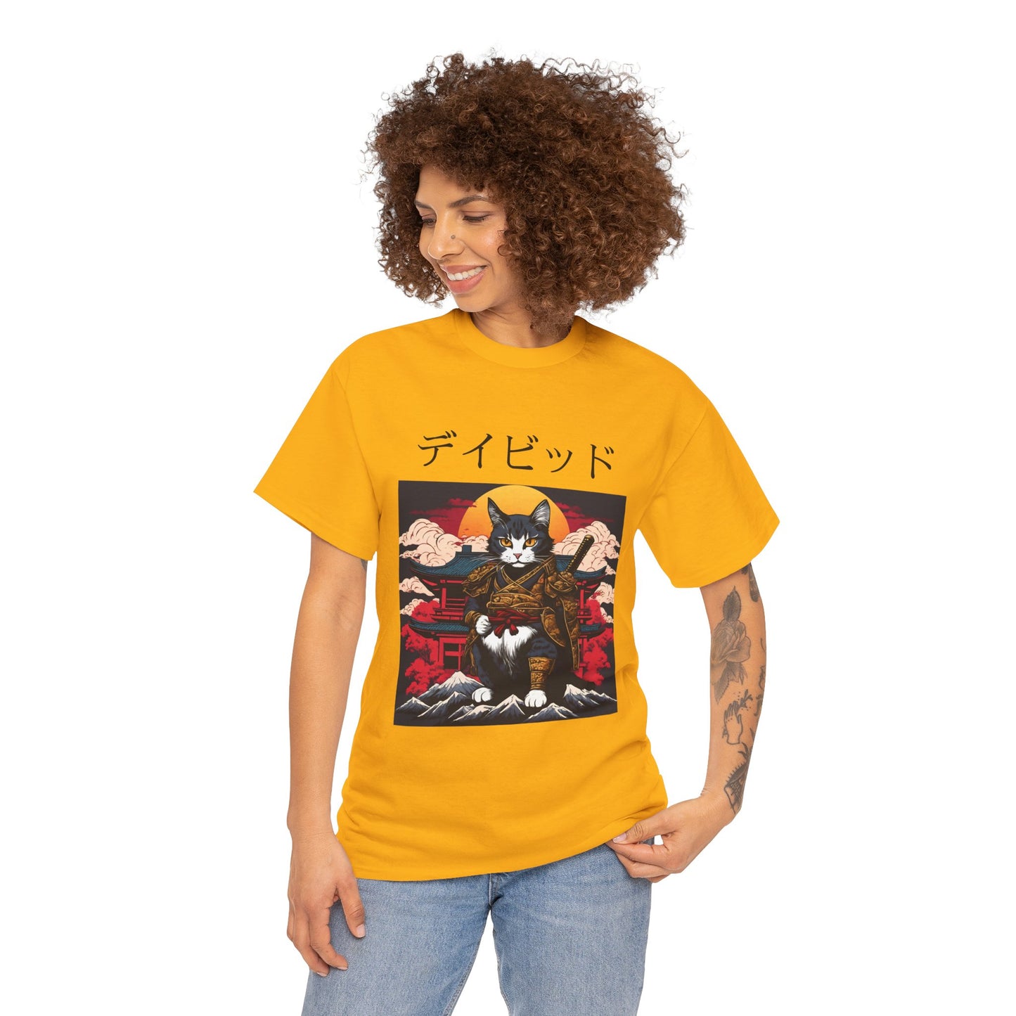 T-shirt japonais personnalisé avec votre nom T-shirt japonais personnalisé T-shirt d'anime de chat samouraï Votre texte Hiragana Katakana Kanji Femmes Hommes T-shirt