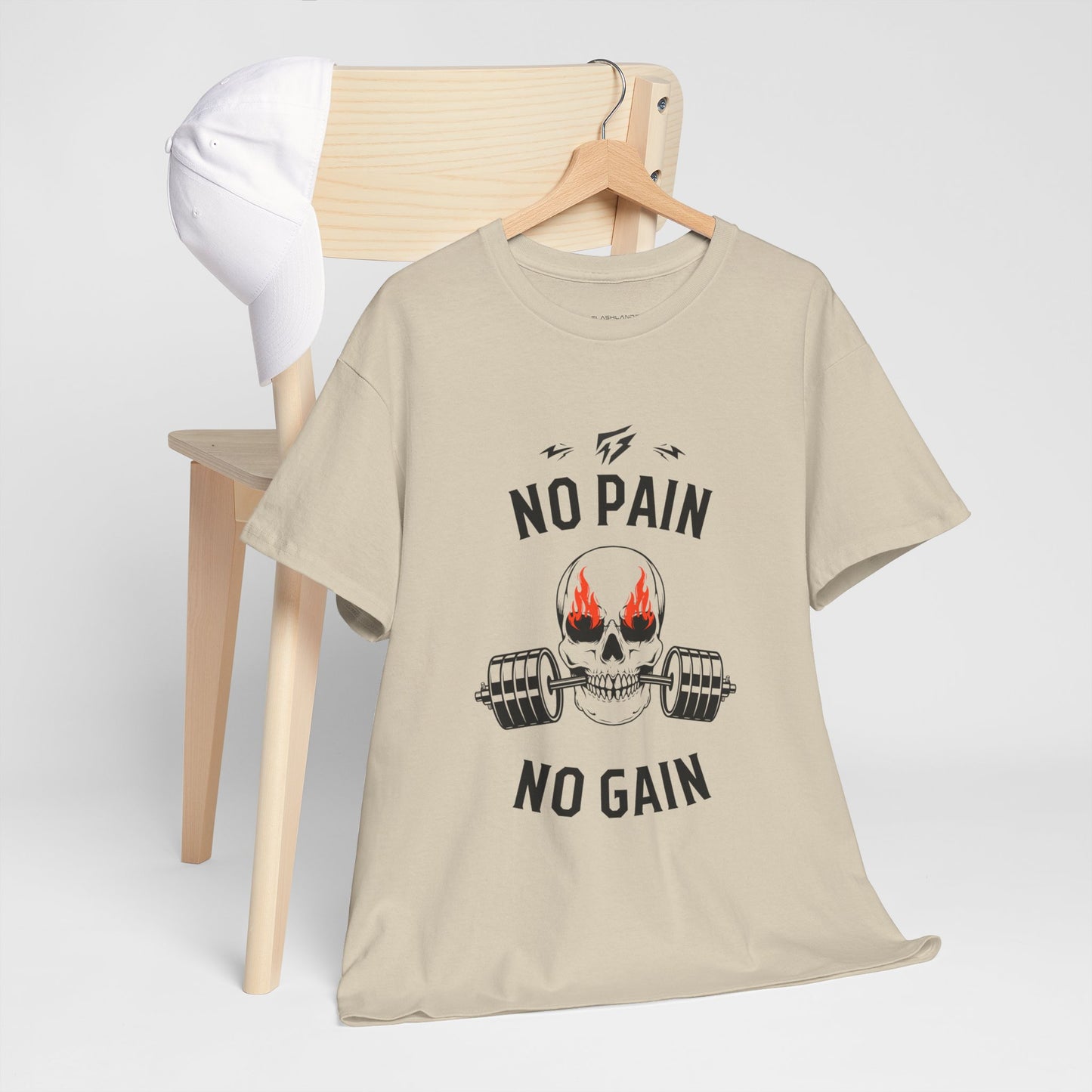 Skull Lifting Flashlander Gym Shirt No Pain No Gain Graphic Tee