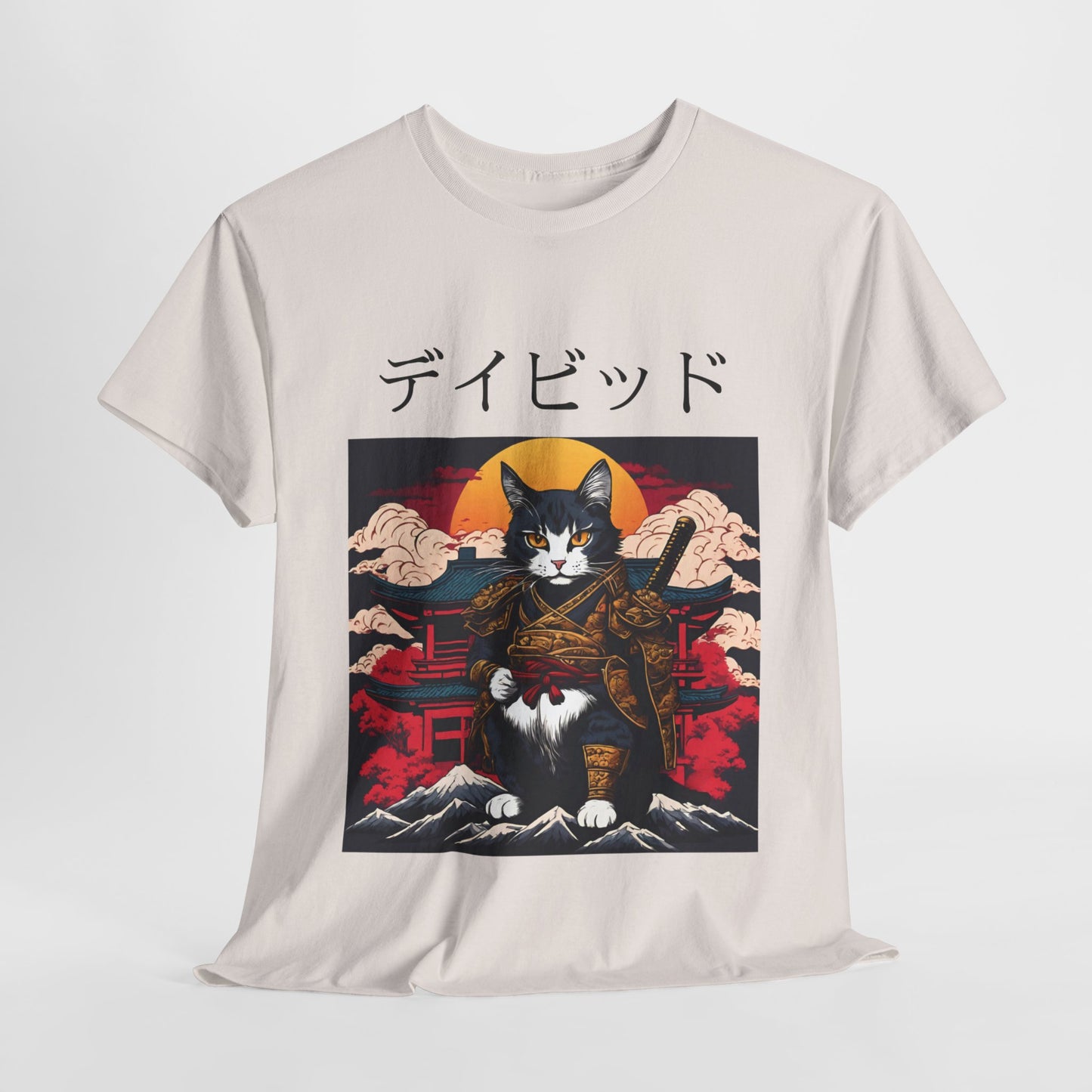 T-shirt japonais personnalisé avec votre nom T-shirt japonais personnalisé T-shirt d'anime de chat samouraï Votre texte Hiragana Katakana Kanji Femmes Hommes T-shirt