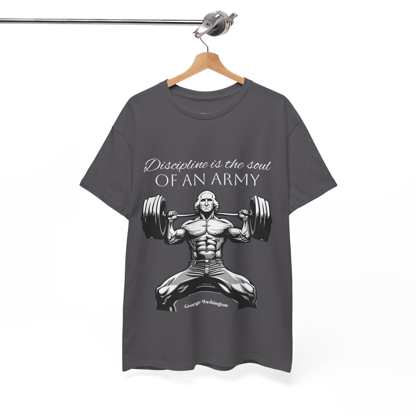 T-shirt de culturiste George Washington - Flashlander Disipline Is The Soul Of An Army Gym T-shirt en coton unisexe noir anthracite graphique