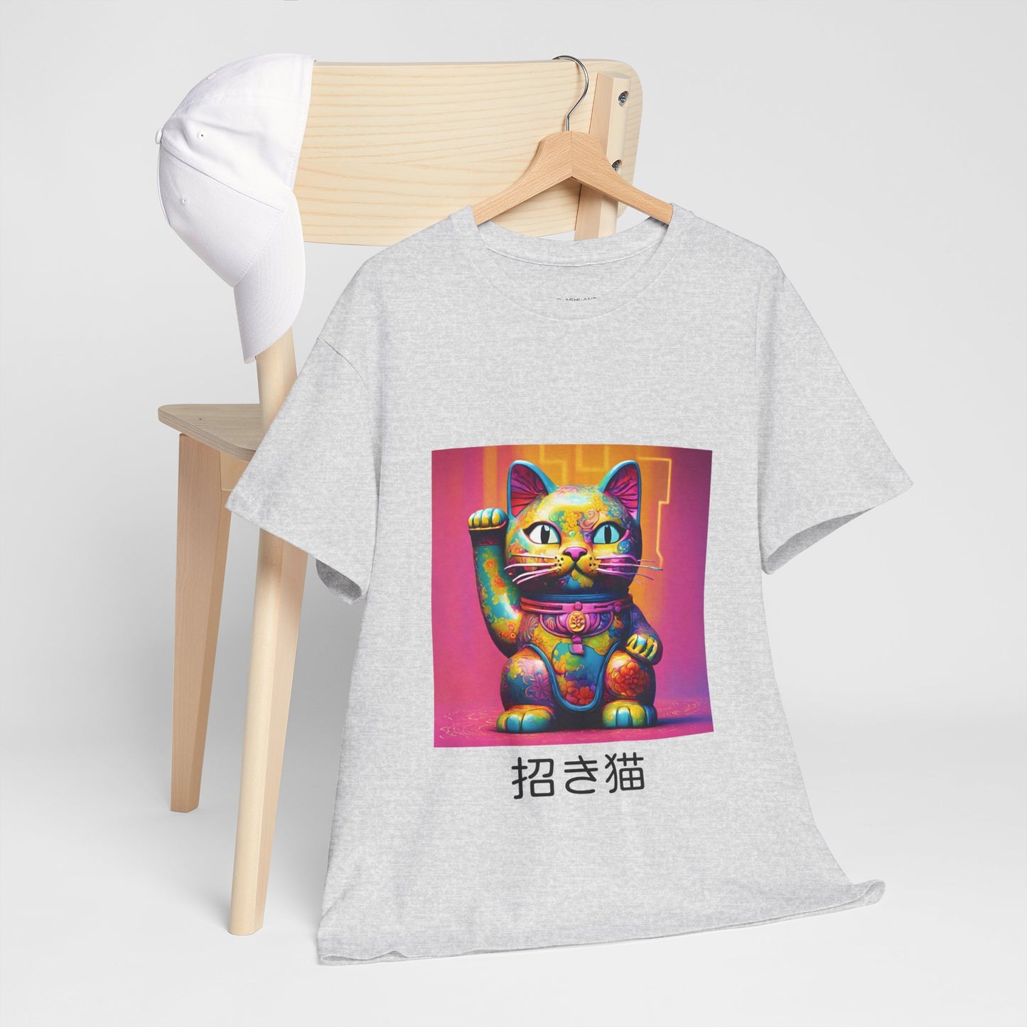 Camiseta de gimnasia Flashlander con el gato de la suerte japonés Manekineko y nombre japonés personalizado