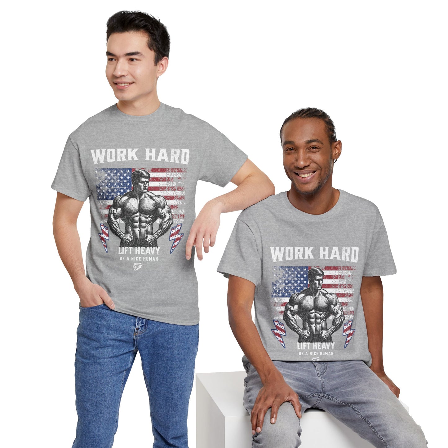 Work Hard Lift Heavy Gym Shirt Flashlander Cotton Unisex Charcoal Black Graphic Tee