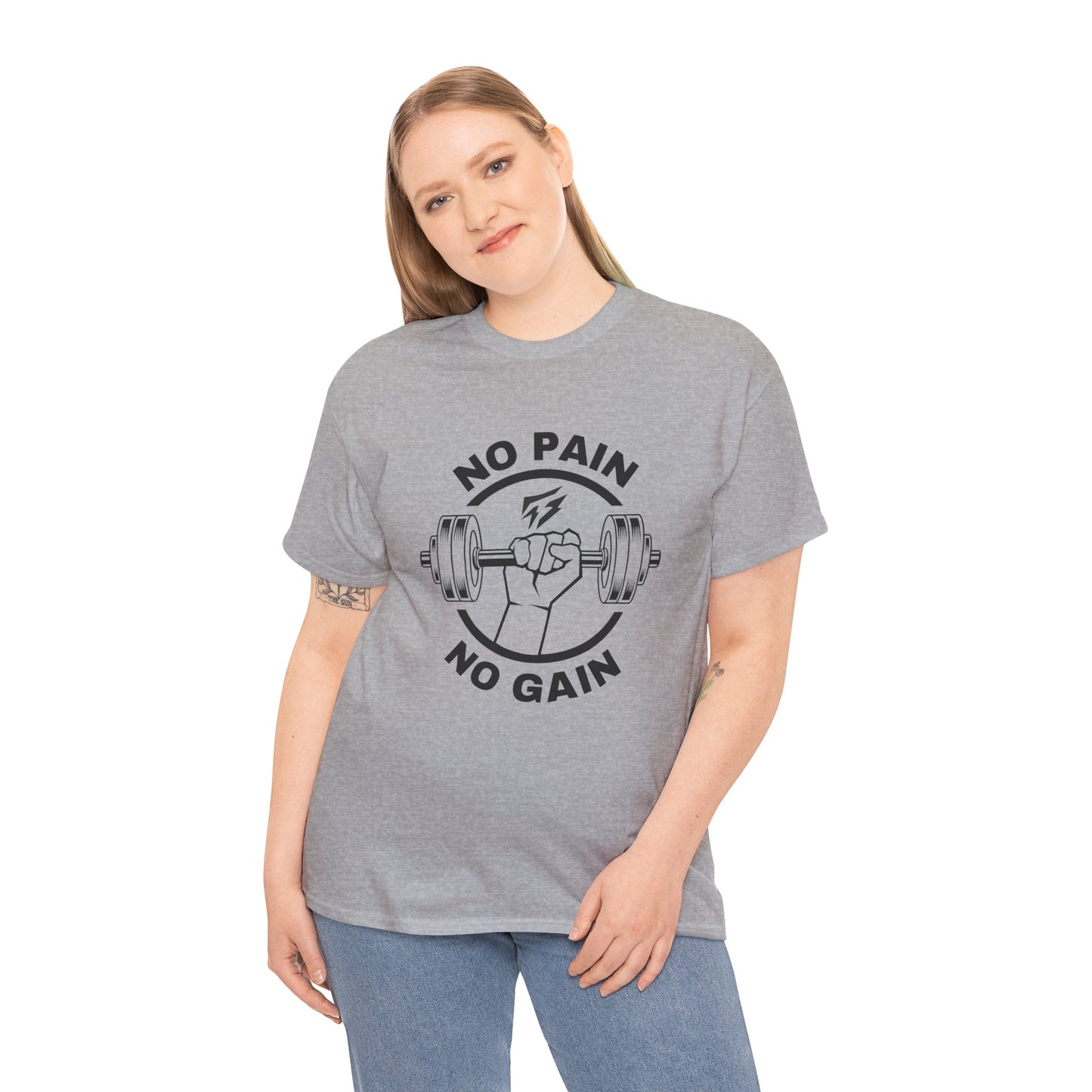 T-shirt de sport Lifting Flashlander avec citation « No Pain No Gain »