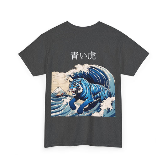 Flashlander Blue Tiger Streetwear Tee Camiseta gráfica japonesa