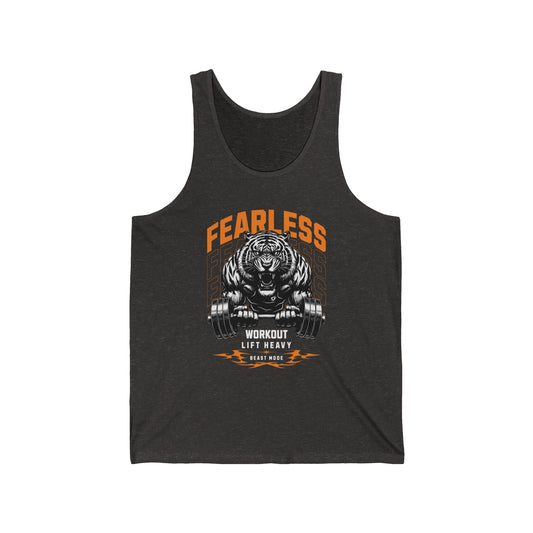 Tiger Fearless Train Like a Beast Gym Rooster Bodybuilding Cotton Unisex Jersey Tank Flashlander Charcoal Black