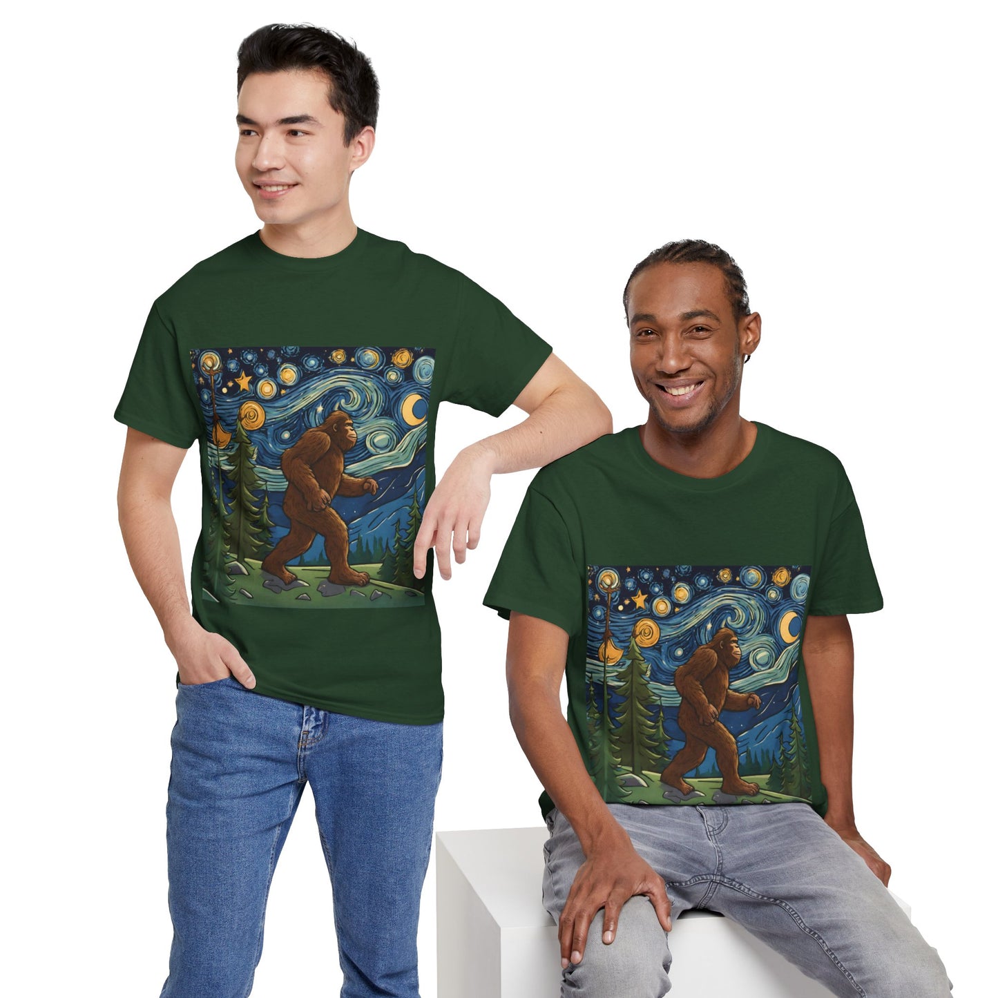 Bigfoot Strolls Through Van Gogh's Starry Night - Flashlander Gym Shirt