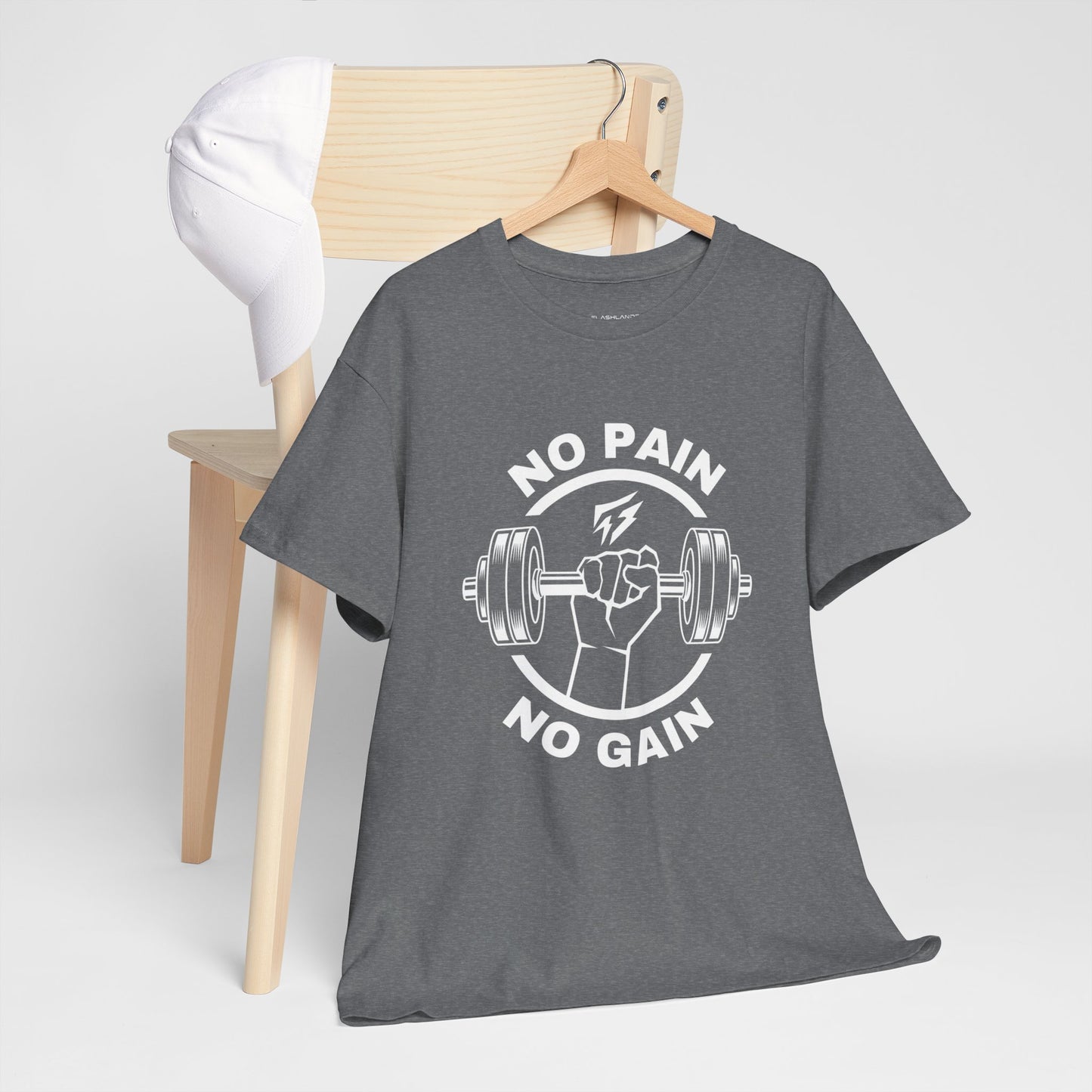 Camiseta de gimnasio Lifting Flashlander con frase "No Pain No Gain"