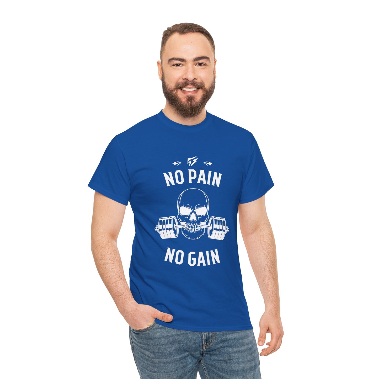 Skull Lifting Flashlander Gym Shirt No Pain No Gain Graphic Tee