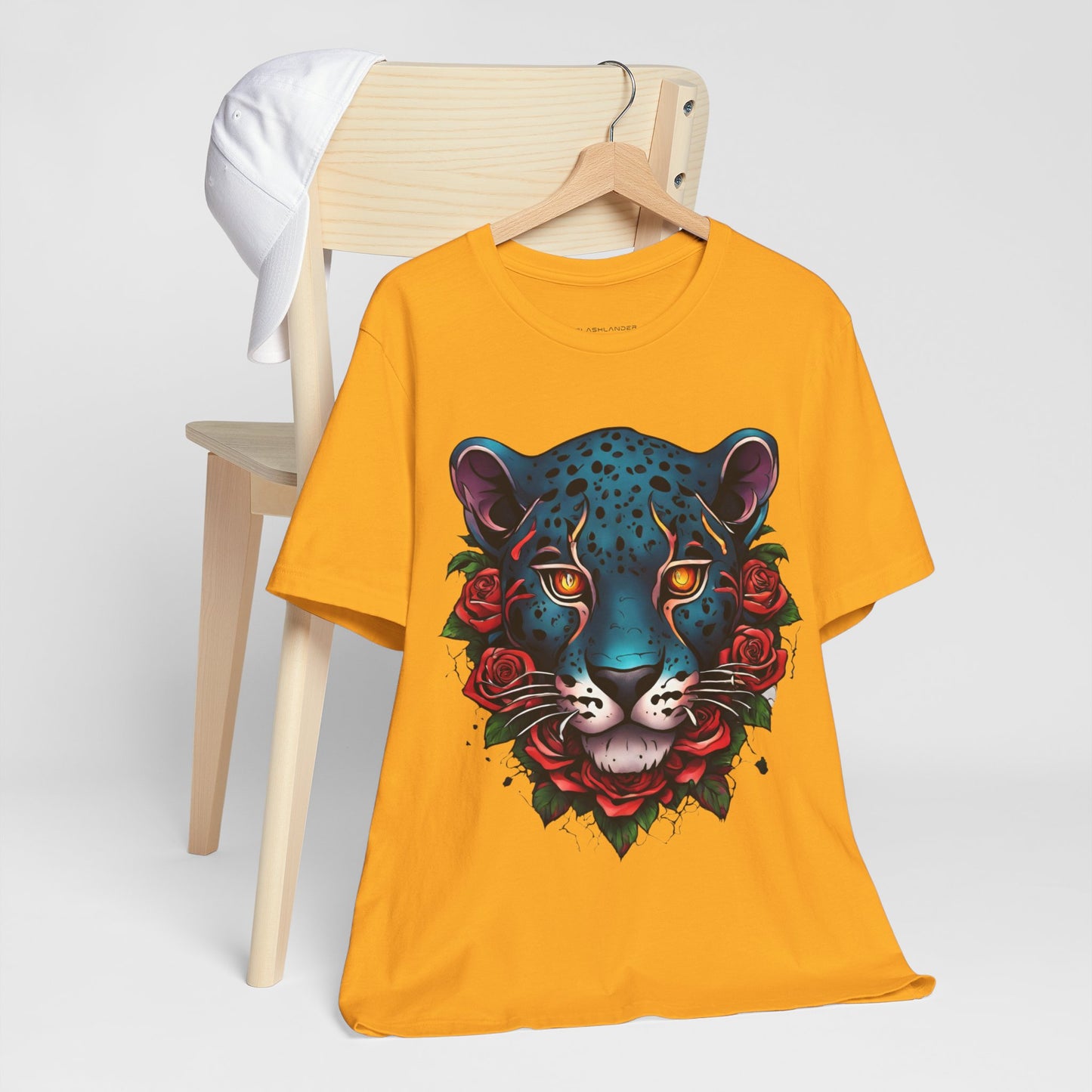 T-shirt graphique unisexe Jaguar Flames and Roses Flashlander