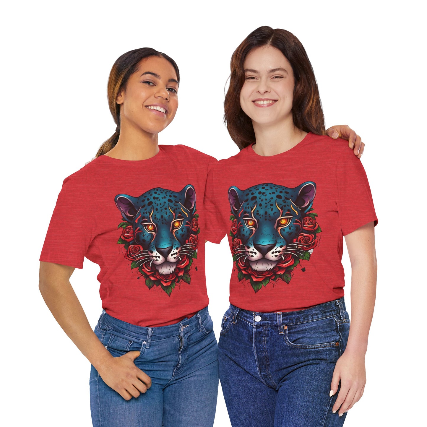 T-shirt graphique unisexe Jaguar Flames and Roses Flashlander