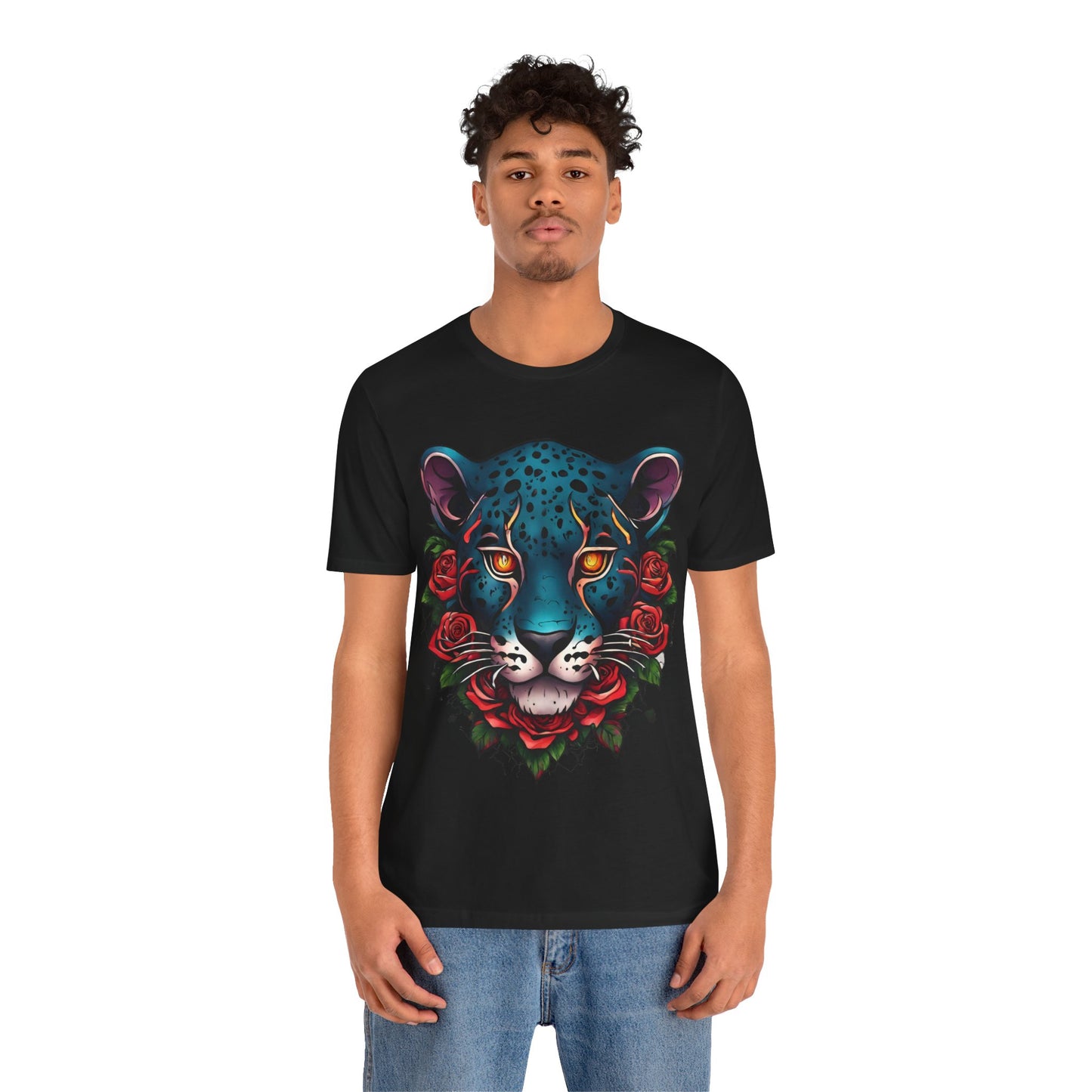 T-shirt graphique unisexe Jaguar Flames and Roses Flashlander