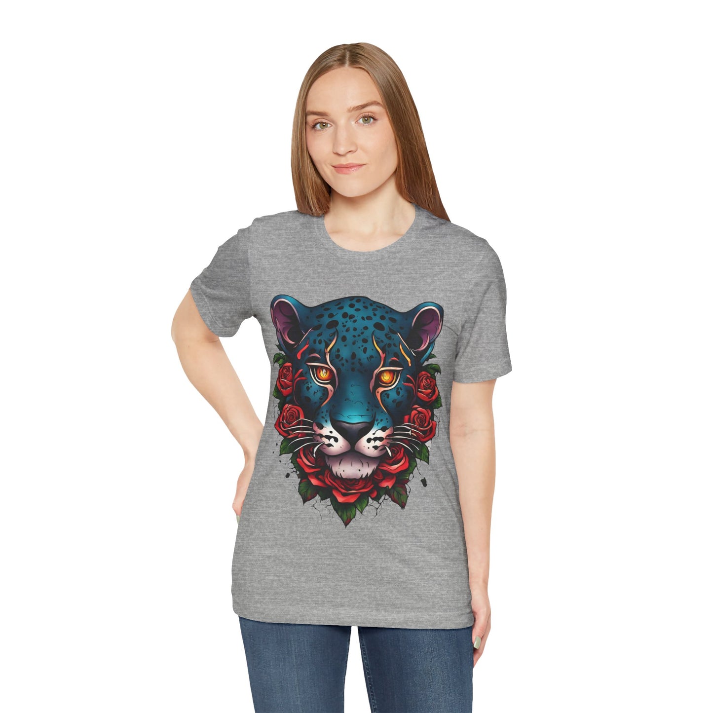 T-shirt graphique unisexe Jaguar Flames and Roses Flashlander