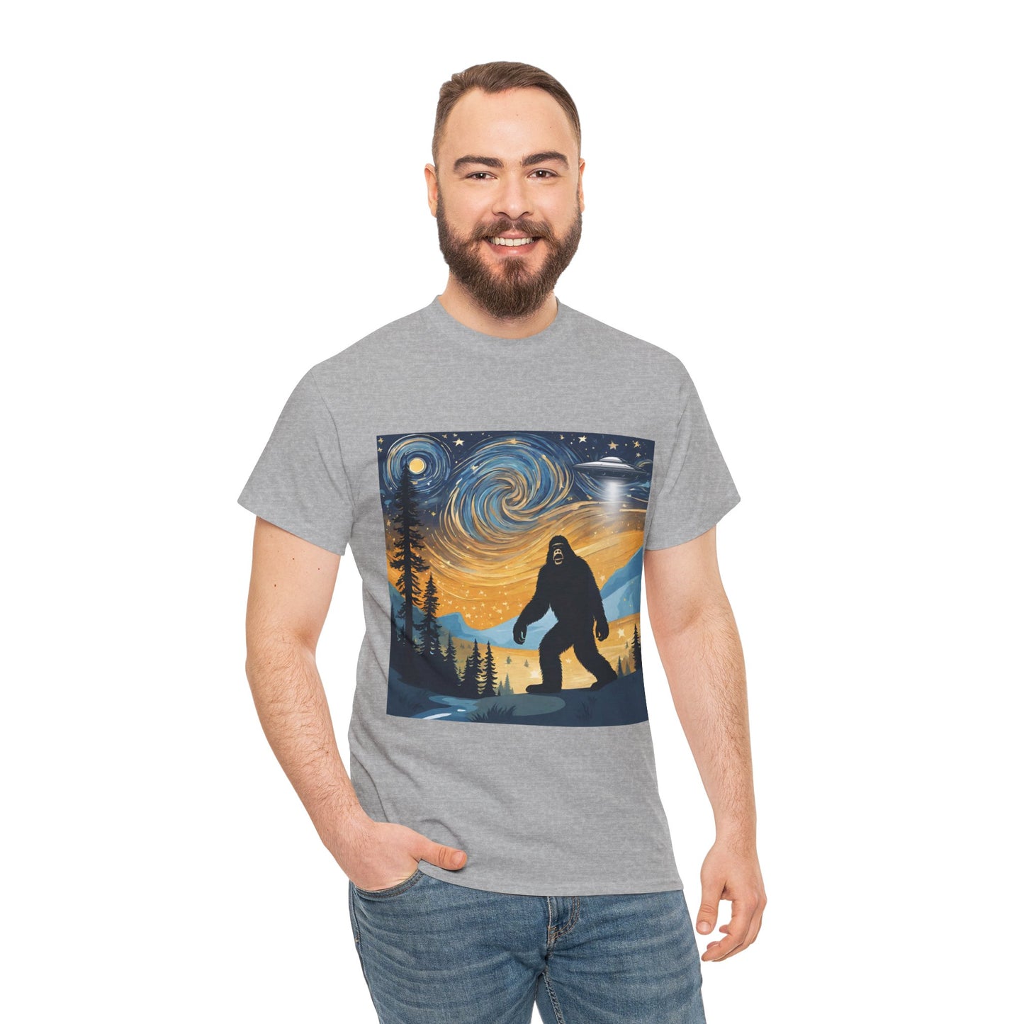 Funny Starry Night Stroll Bigfoot Encounters UFO Abduction - Flashlander Gym Shirt