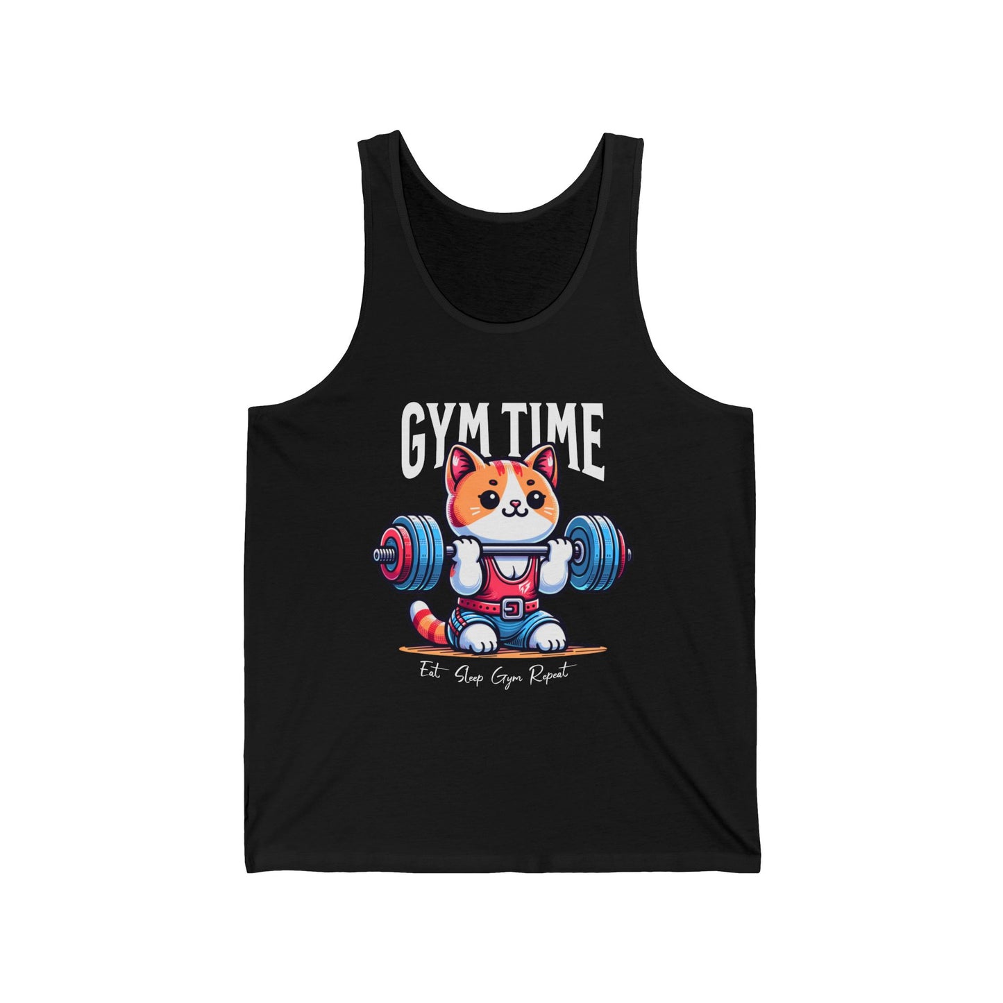 Cute Cat Gym Time Gym Jersey Tank Flashlander Gym Kitty Cotton Unisex Charcoal Black