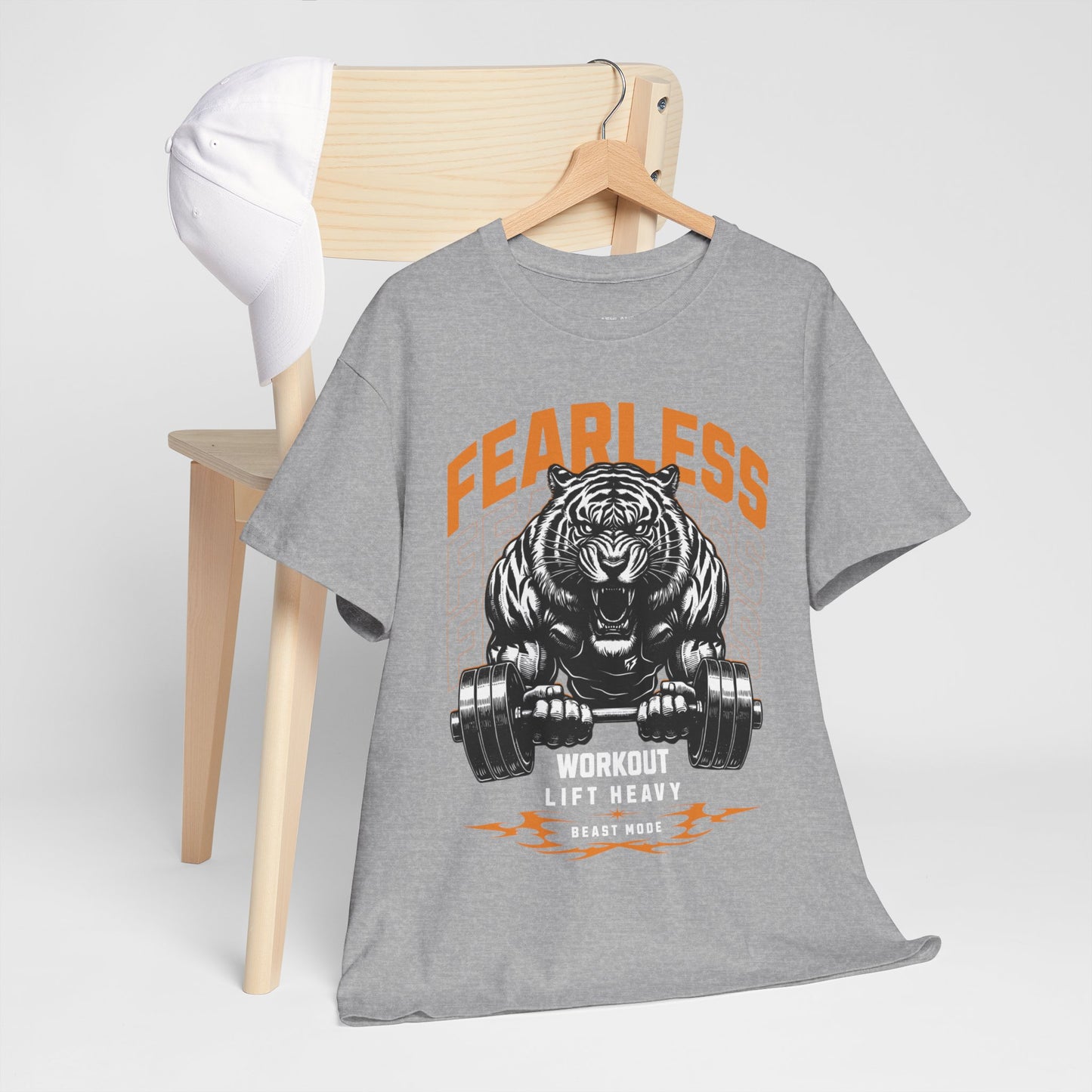 Tiger Bodybuilder Shirt Flashlander Fearless Workout Lift Heavy Beast Mode Gym T-Shirt Cotton Unisex Graphic Tee