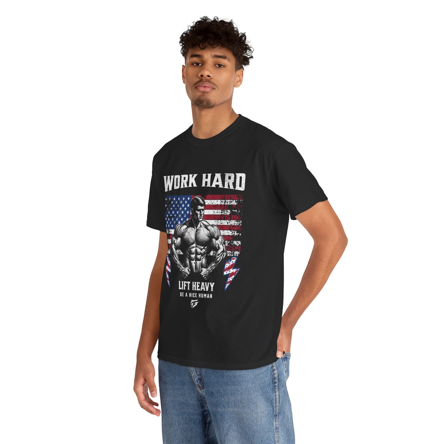 Work Hard Lift Heavy Gym Shirt Flashlander Cotton Unisex Charcoal Black Graphic Tee