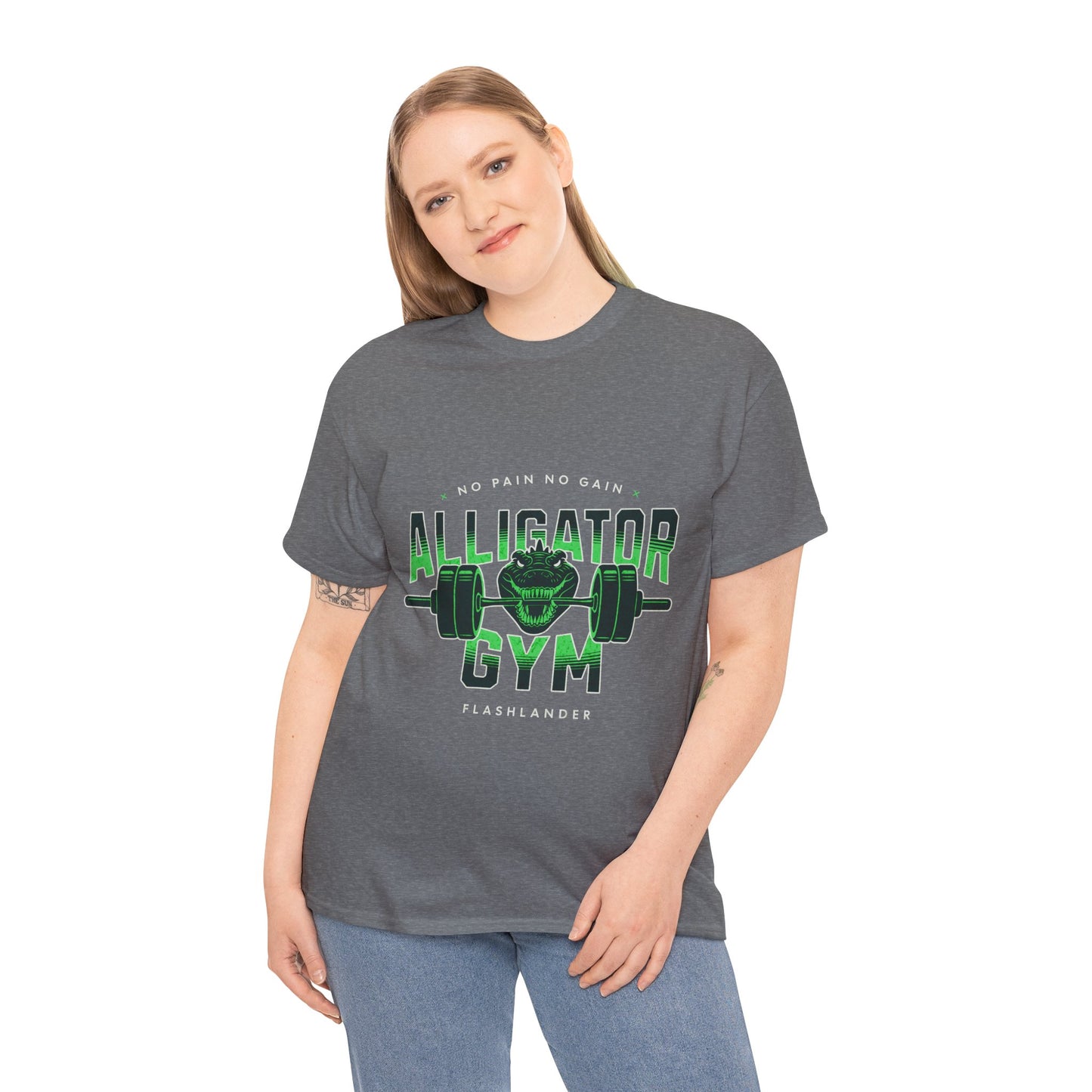 Aligator Gym Shirt Flashlander Cotton Unisex Charcoal Black Graphic Tee