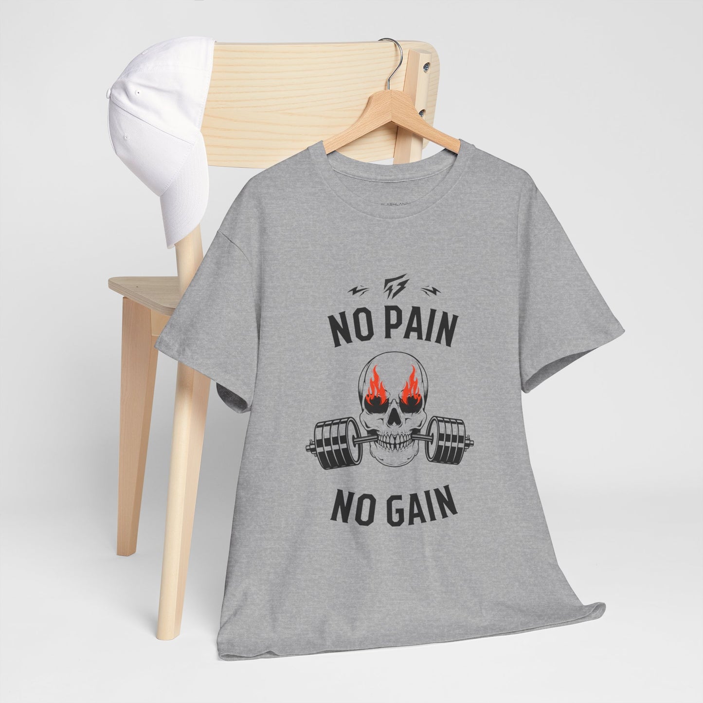 Skull Lifting Flashlander Gym Shirt No Pain No Gain Graphic Tee