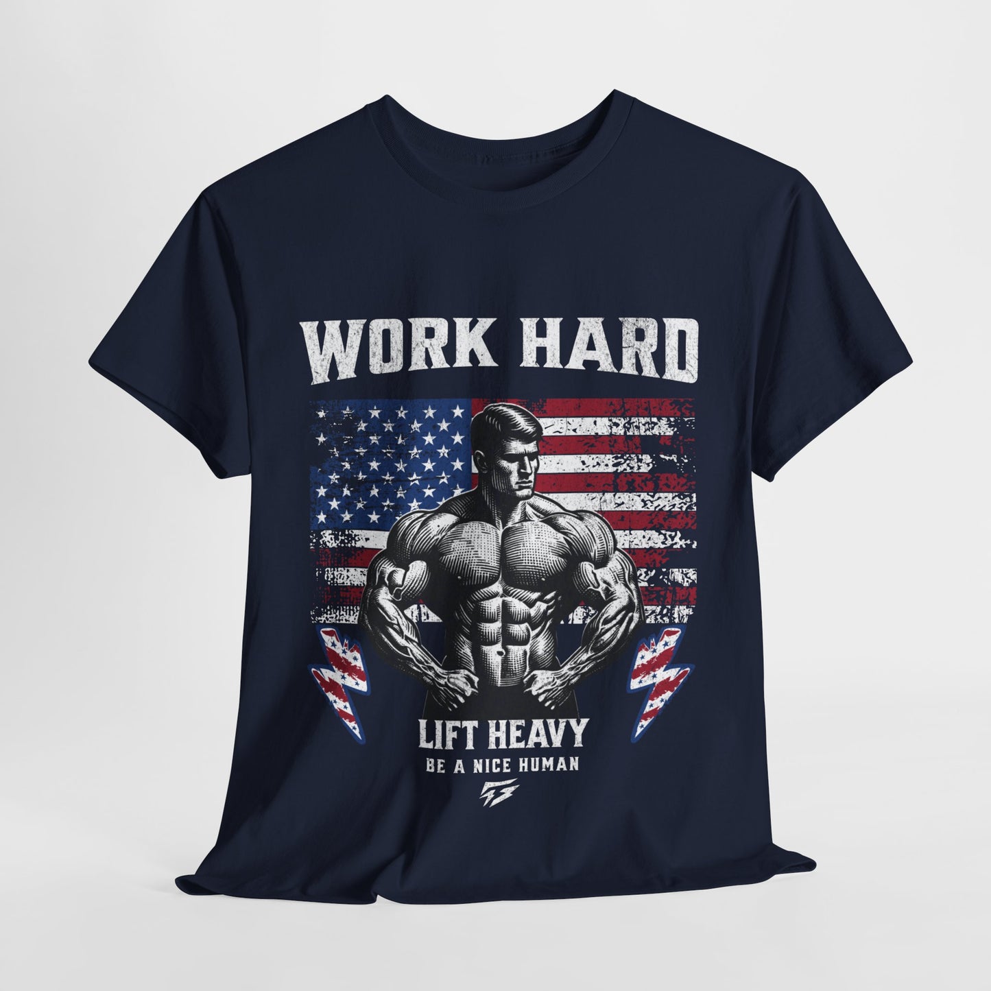 Work Hard Lift Heavy Gym Shirt Flashlander Cotton Unisex Charcoal Black Graphic Tee