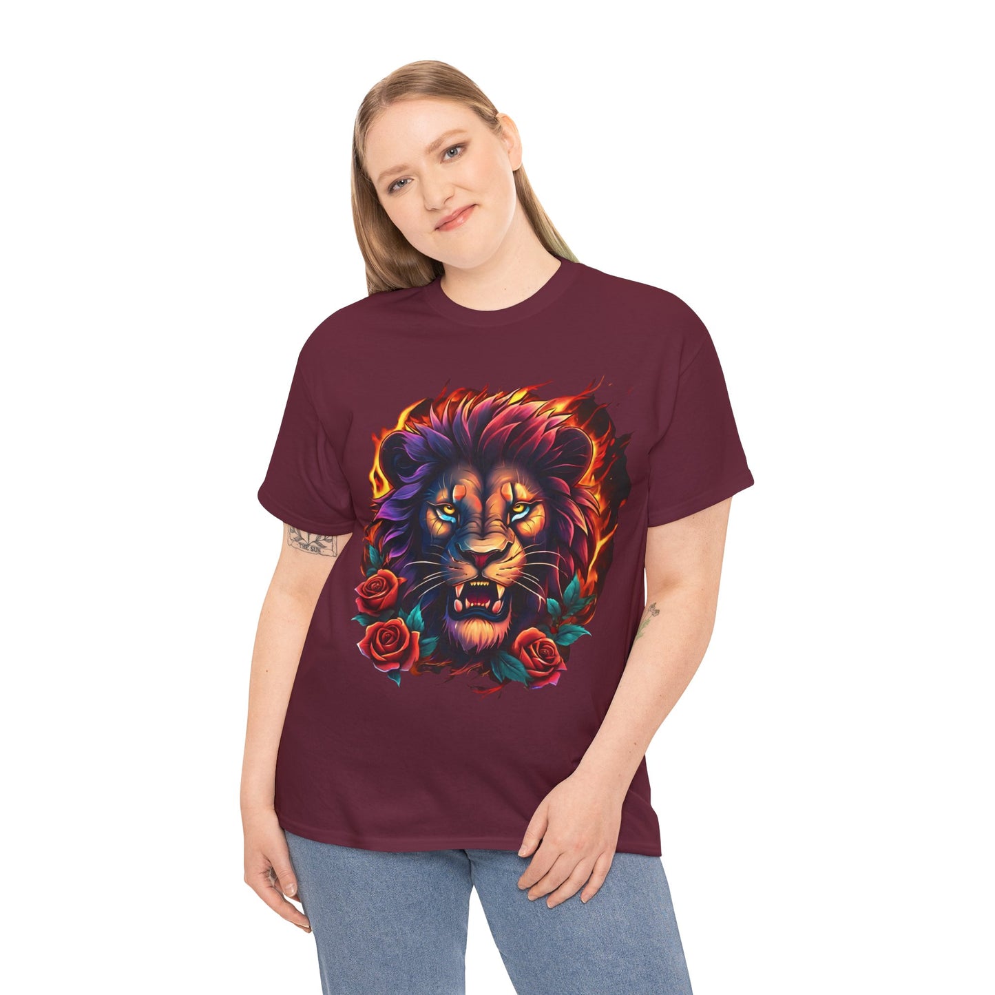 Lion Flames and Roses T-Shirt Flashlander