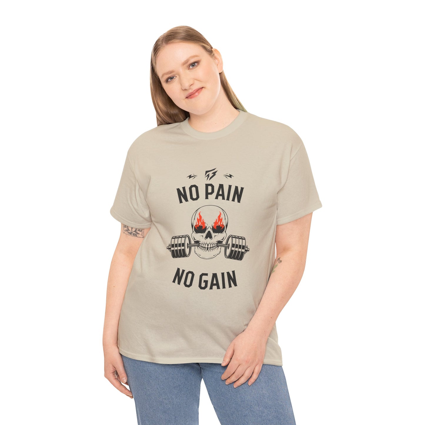 Skull Fire Lifting Flashlander Gym Shirt No Pain No Gain Graphic Tee