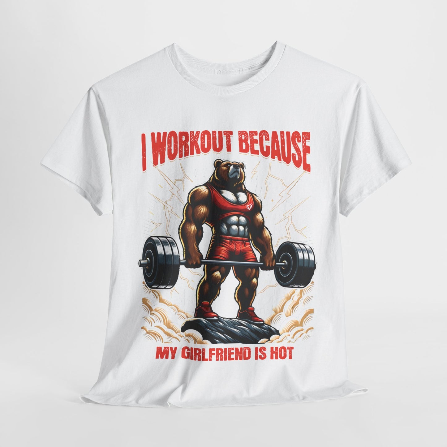 Muscle Bear I Workout Because my Girlfriend is Hot Gym Shirt Flashlander Cotton Unisex Charcoal Black Graphic Tee