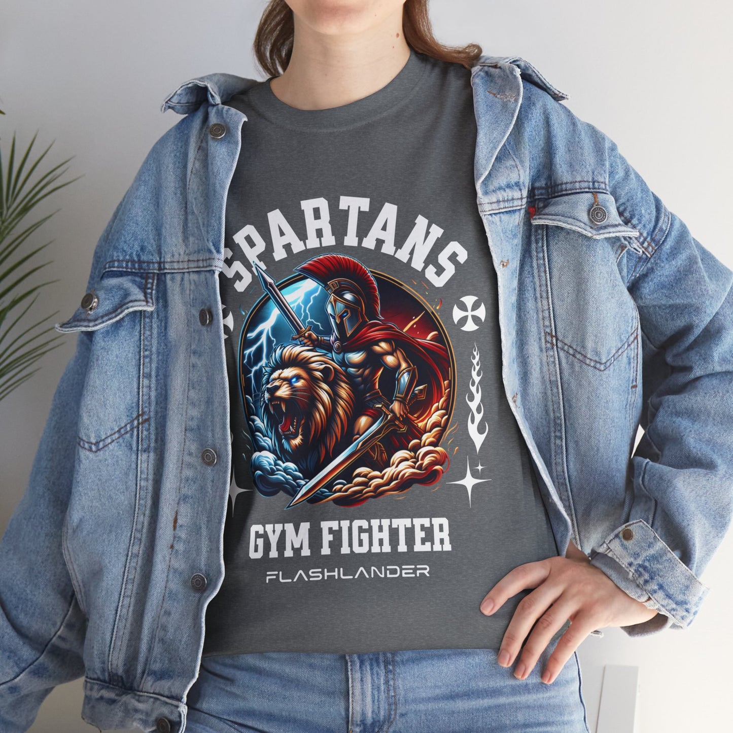 Spartans Gym Fighter Shirt Flashlander Performance T-Shirt Cotton Unisex Charcoal Black Graphic Tee