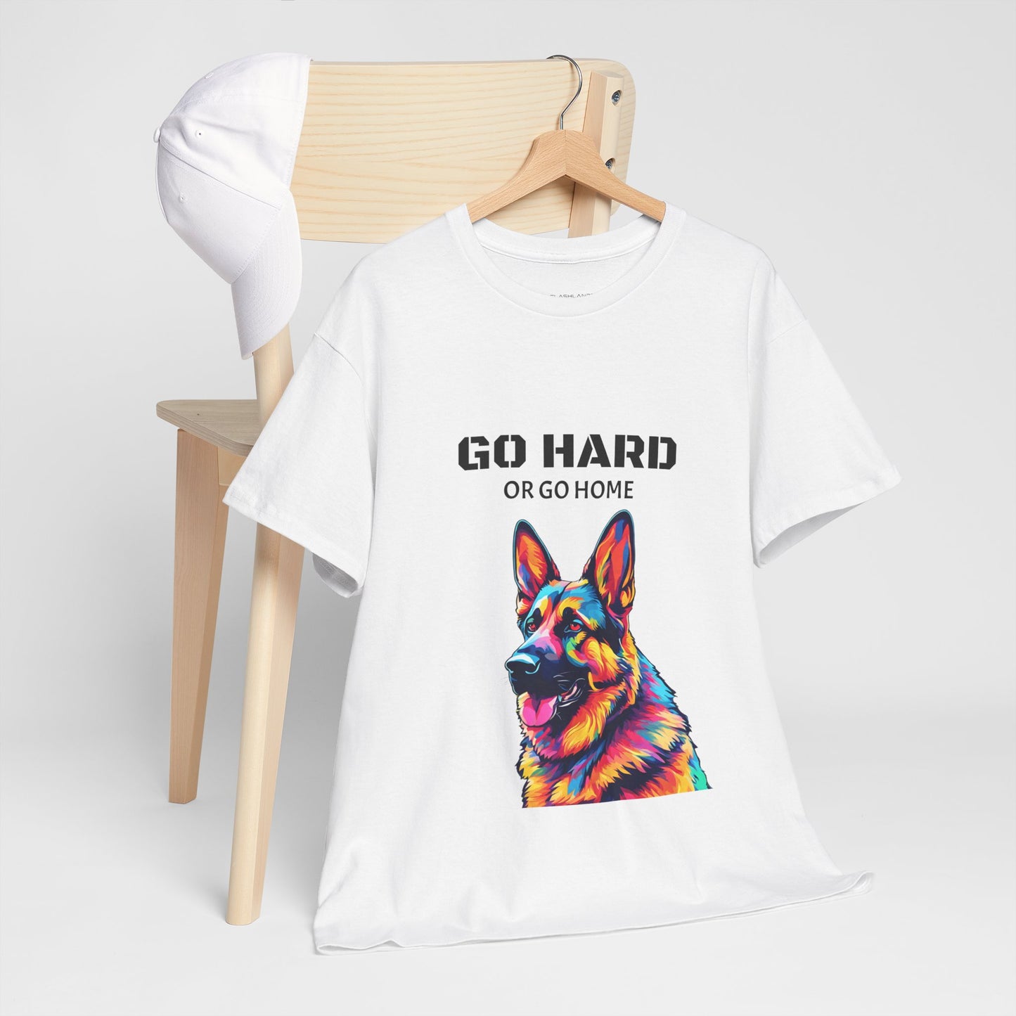 Camiseta de gimnasia Flashlander con diseño de perro pastor alemán Pop Art: "Ve a por todas o vete a casa"