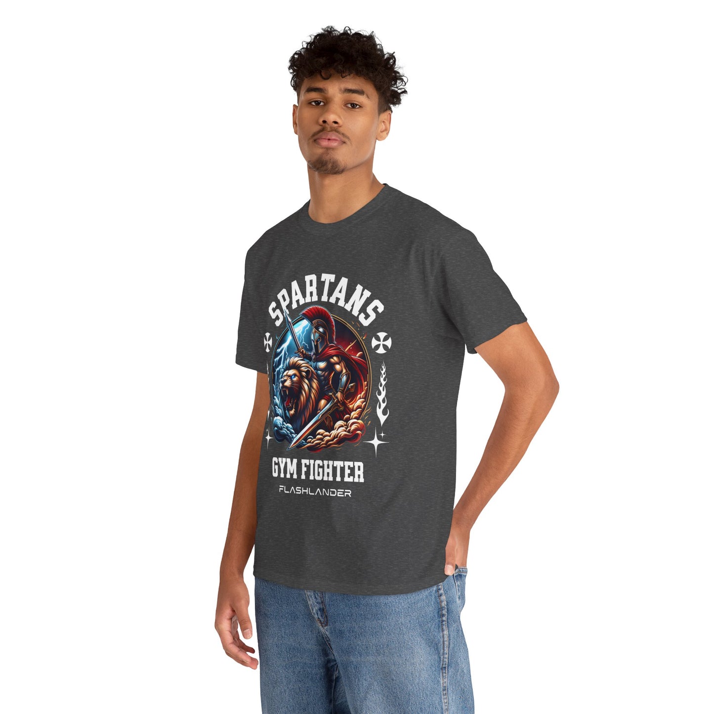 Spartans Gym Fighter Shirt Flashlander Performance T-Shirt Cotton Unisex Charcoal Black Graphic Tee