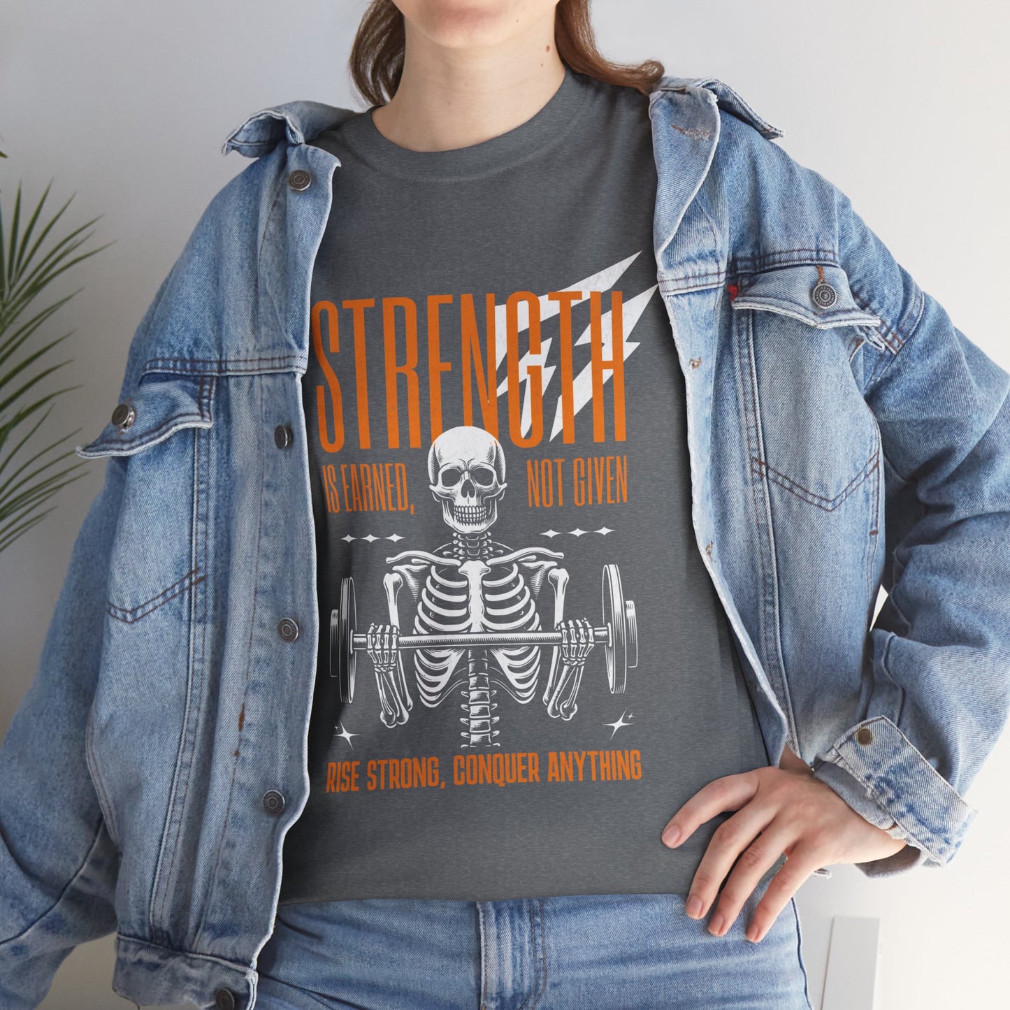 Skeleton Lifter Bodybuilder Shirt Flashlander Strength Is Earned Not Given Gym T-Shirt Cotton Unisex Graphic Tee