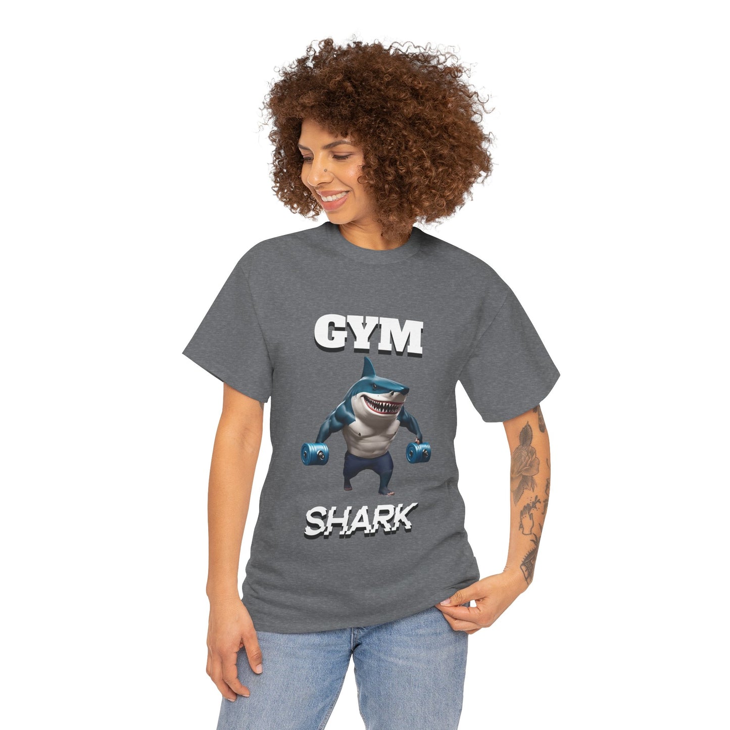 Gym Shark Performance Shirt Flashlander Cotton Unisex Charcoal Black Graphic Tee