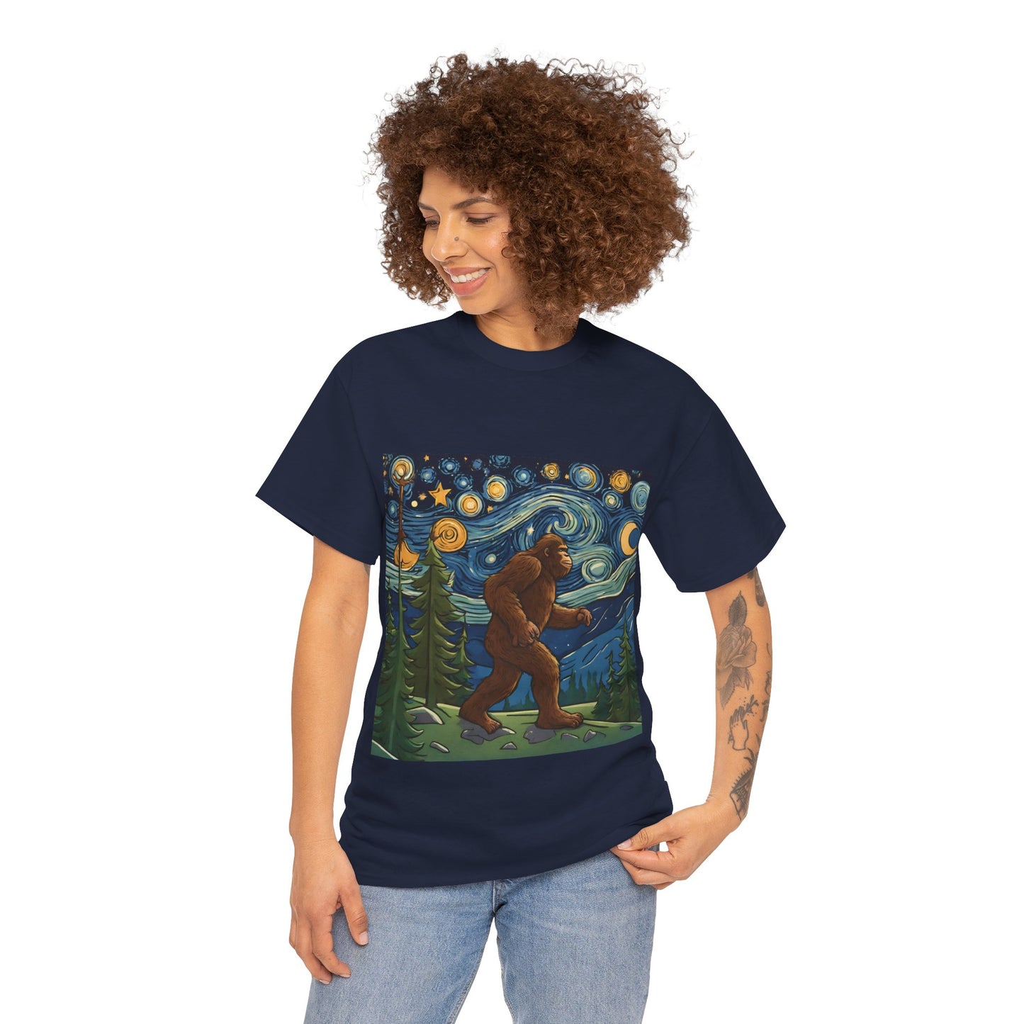 Bigfoot Strolls Through Van Gogh's Starry Night - Flashlander Gym Shirt