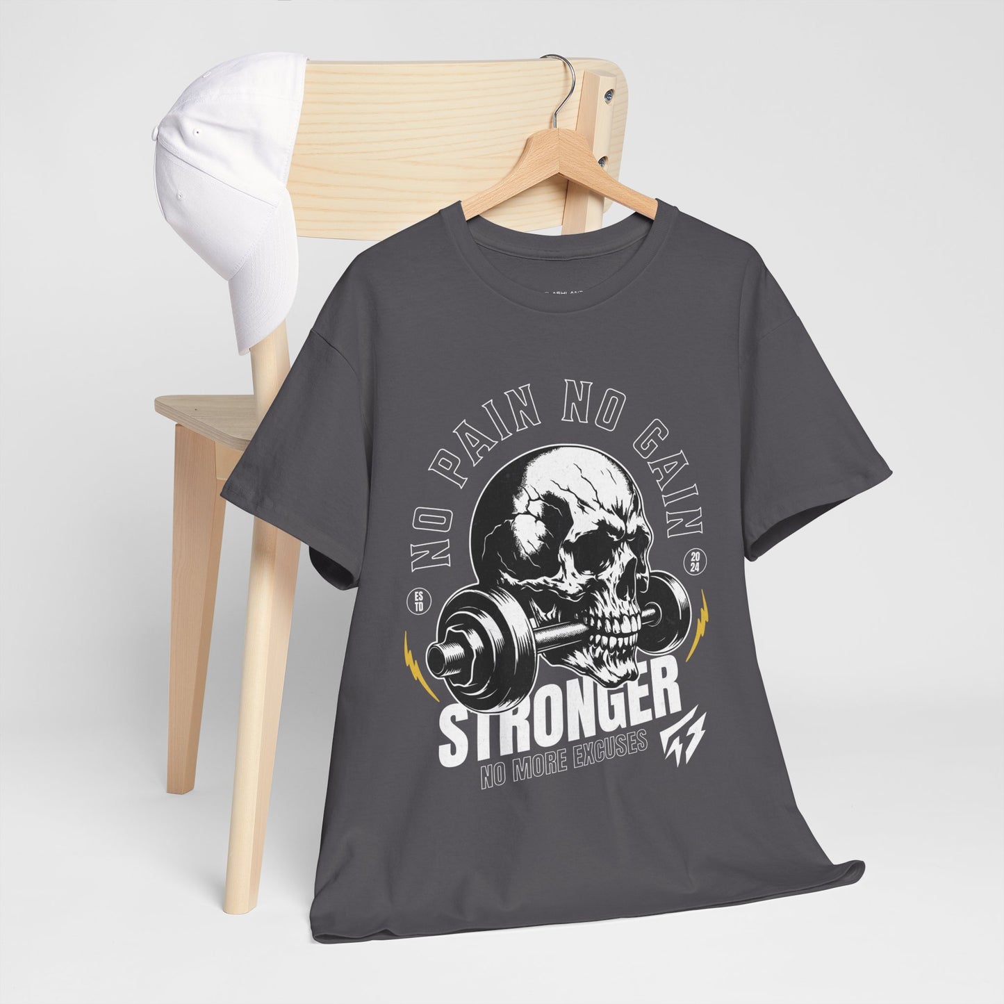 Skull Gym Shirt Flashlander No Pain No Gain Performance T-Shirt Cotton Unisex Charcoal Black Graphic Tee