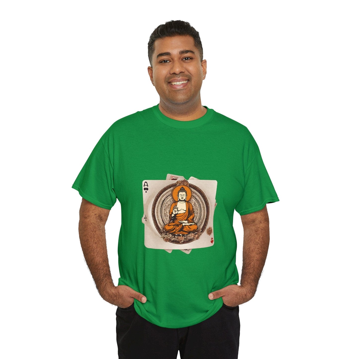 Camiseta de Buda Camisas de Buda frescas Estatua de Buda Camiseta gráfica vintage Camisa budista Camisas de yoga para hombres Mujeres Niños Juego de cartas Camisa Namaste Sabiduría Camiseta de algodón pesado unisex Flashlander
