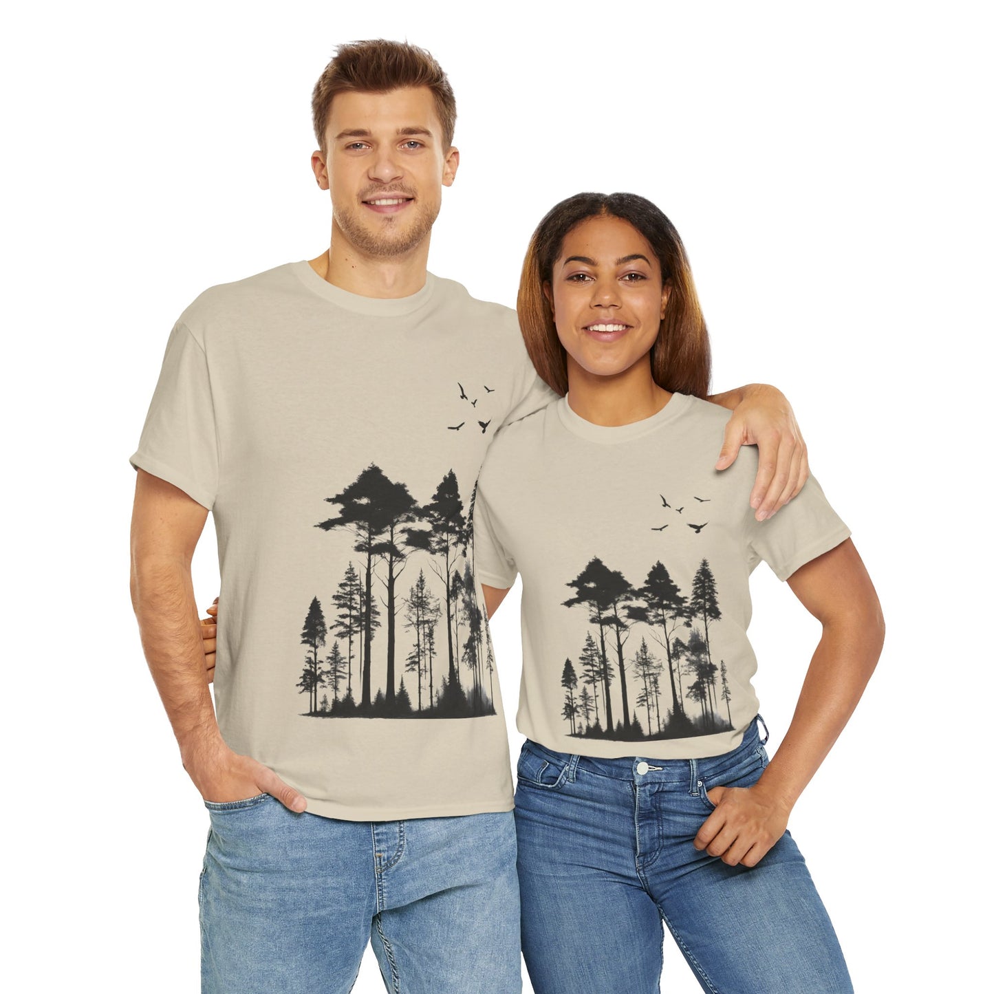 Camisa del bosque de pinos Camiseta unisex de algodón pesado Flashlander