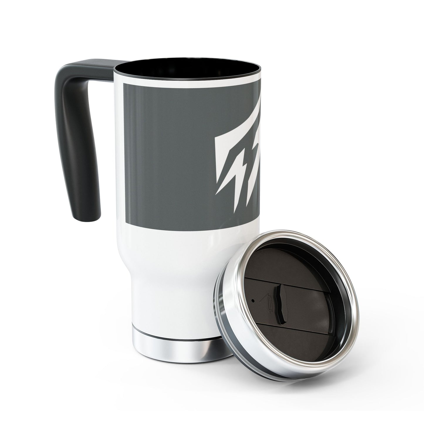 Flashlander Stainless Steel Travel Sports Mug with Handle Dark Grey and White