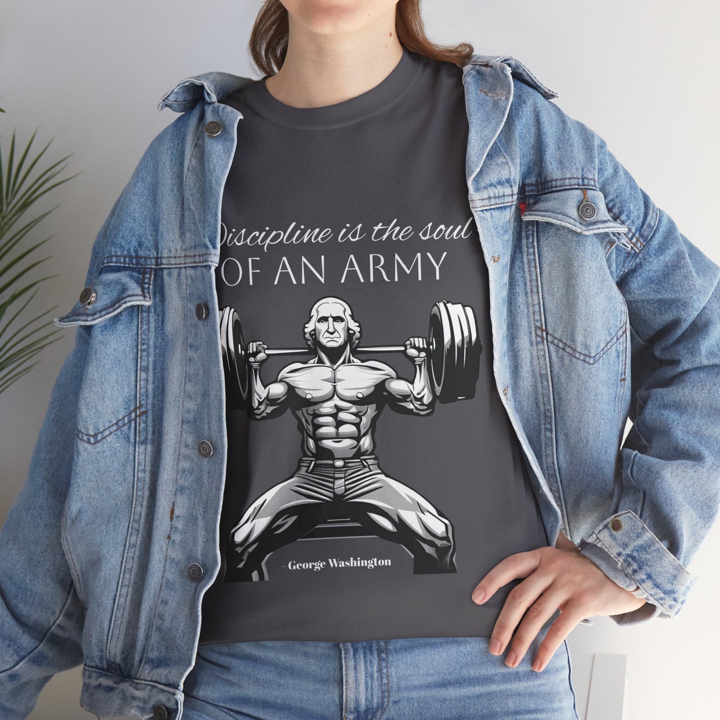 T-shirt de culturiste George Washington - Flashlander Disipline Is The Soul Of An Army Gym T-shirt en coton unisexe noir anthracite graphique