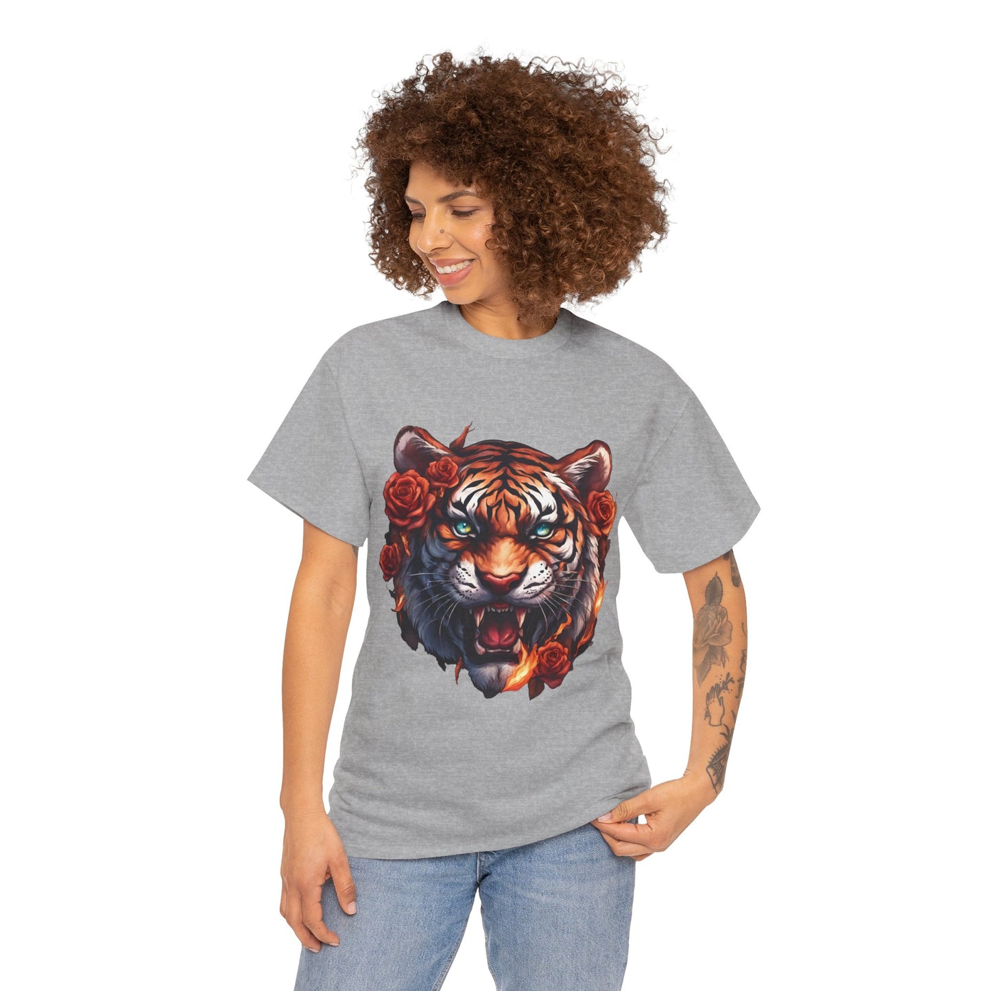 Tiger Flames and Roses T-Shirt Flashlander