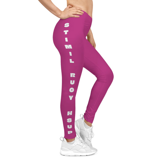 Flashlander Sportswear Evolution Women's Casual Leggings Pink (AOP) Featuring Custom Motivational Quote