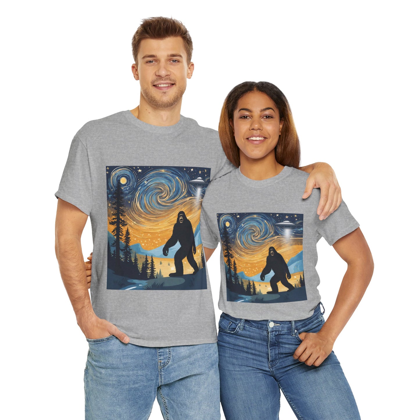 Funny Starry Night Stroll Bigfoot Encounters UFO Abduction - Flashlander Gym Shirt