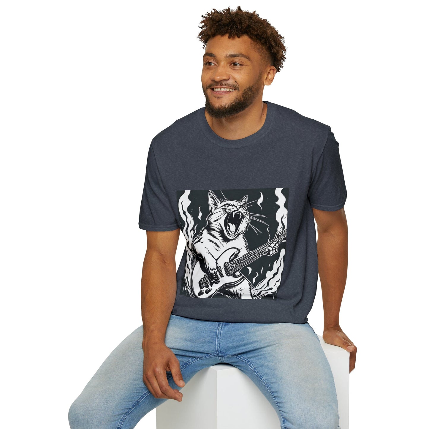 Cat Playing Guitar Tee A Funny Guitar Cat T-Shirt Perfect for Cat Lovers and Rock Lovers Alike Unisex Softstyle T-Shirt Flashlander