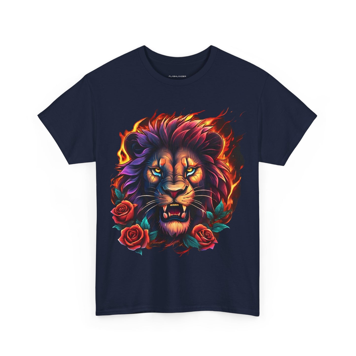 Lion Flames and Roses T-Shirt Flashlander