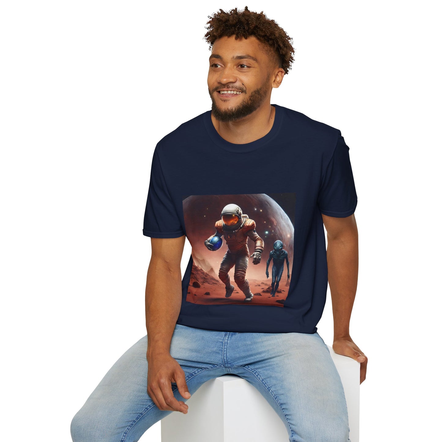 Astronaut and Alien Face Off in Football Gym Shirt Flashlander