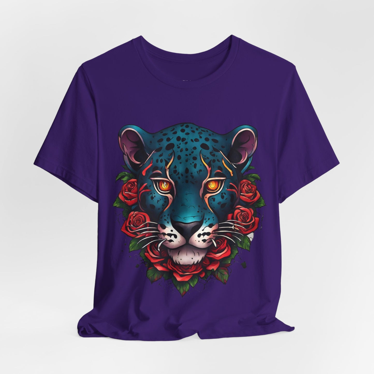 T-shirt graphique unisexe Jaguar Flames and Roses Flashlander