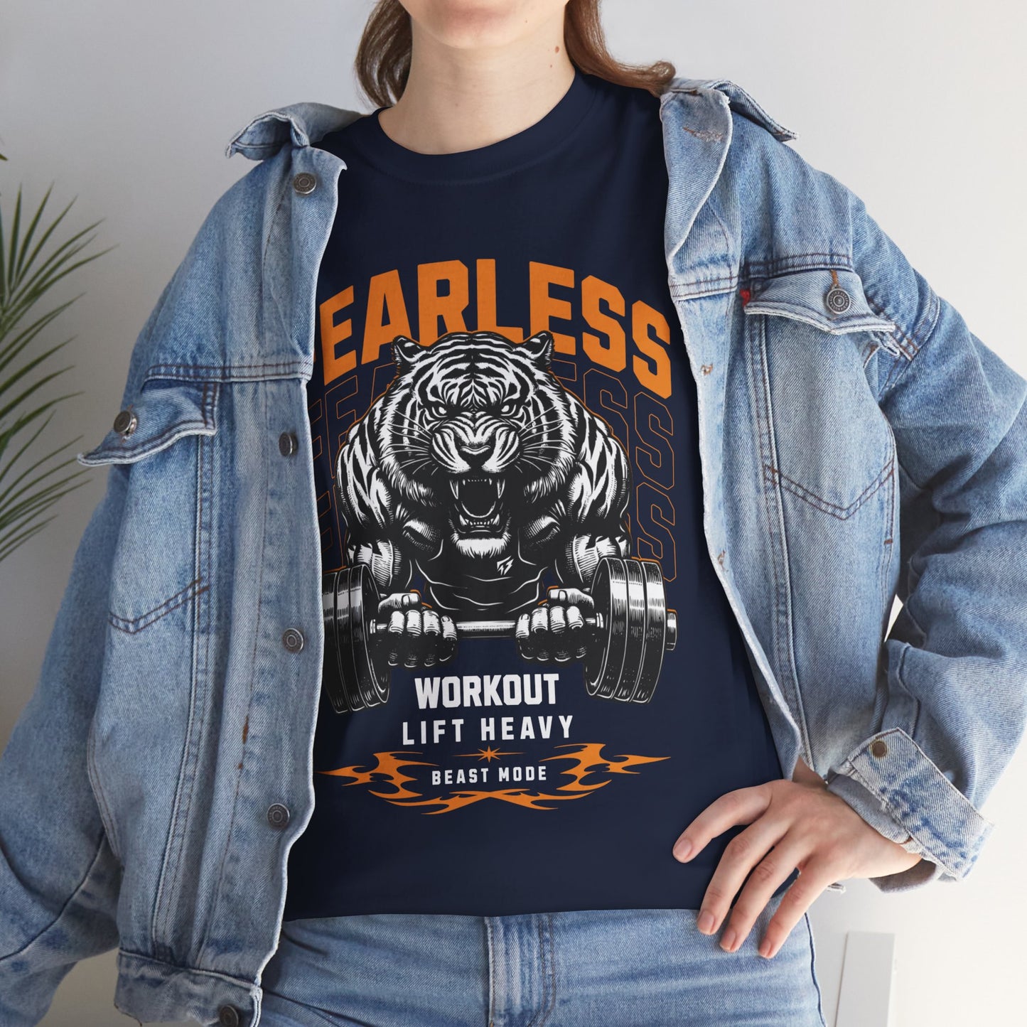 Tiger Bodybuilder Shirt Flashlander Fearless Workout Lift Heavy Beast Mode Gym T-Shirt Cotton Unisex Graphic Tee