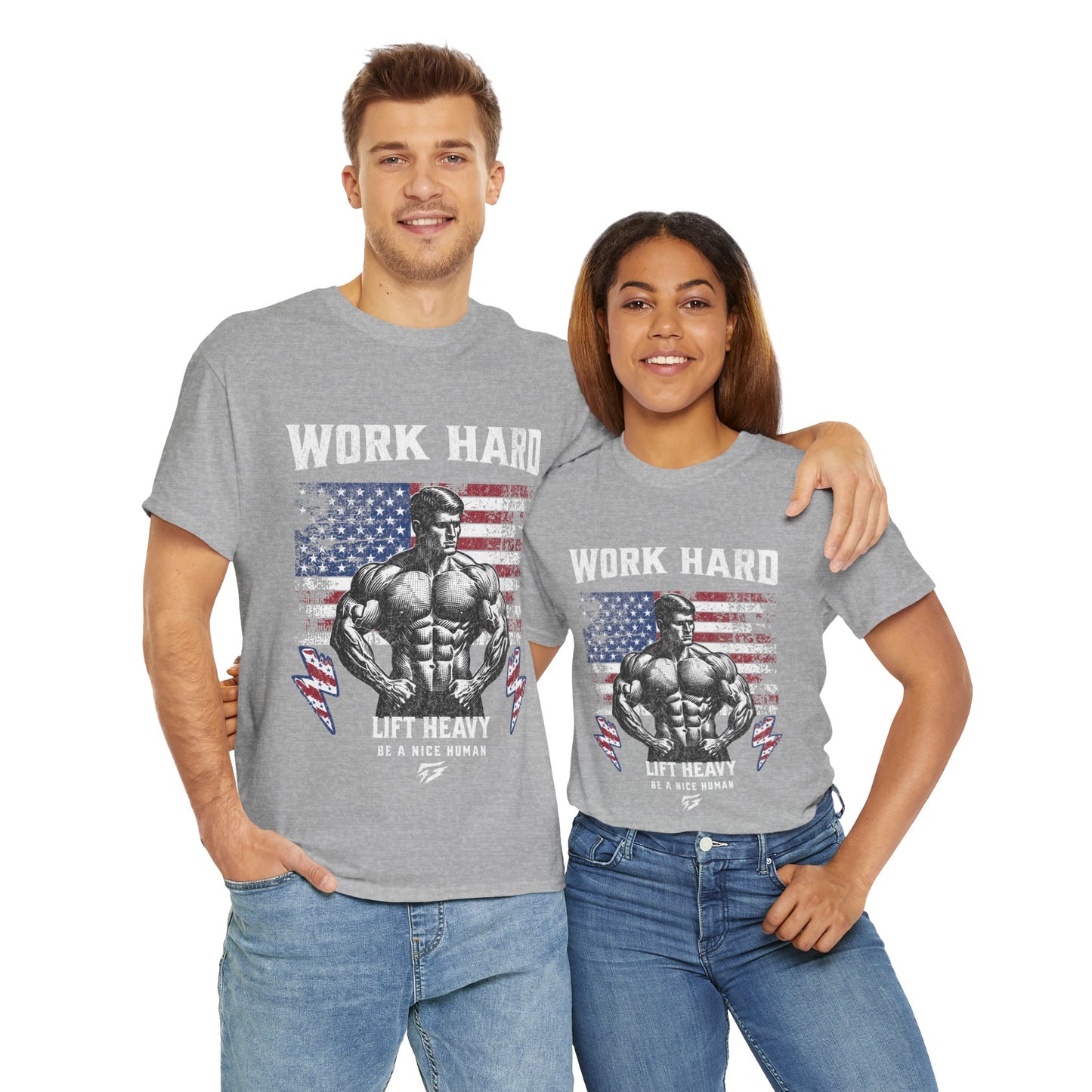 Work Hard Lift Heavy Gym Shirt Flashlander Cotton Unisex Charcoal Black Graphic Tee