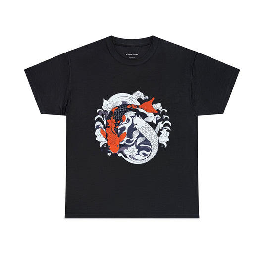 Armonía en movimiento Japonés Koi Fish Yin Yang Unisex Camiseta de algodón pesado Flashlander